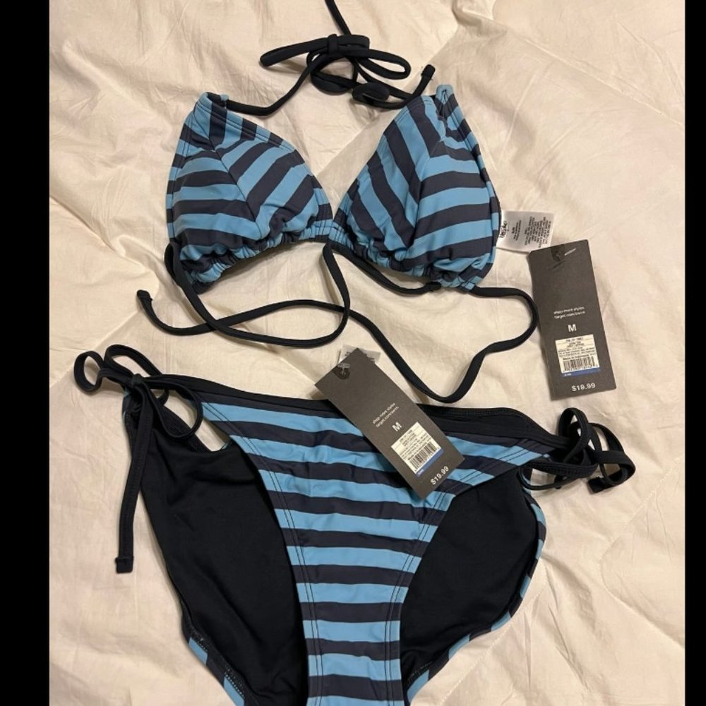 Mossimo blue striped bikini size M women’s swimsuit set